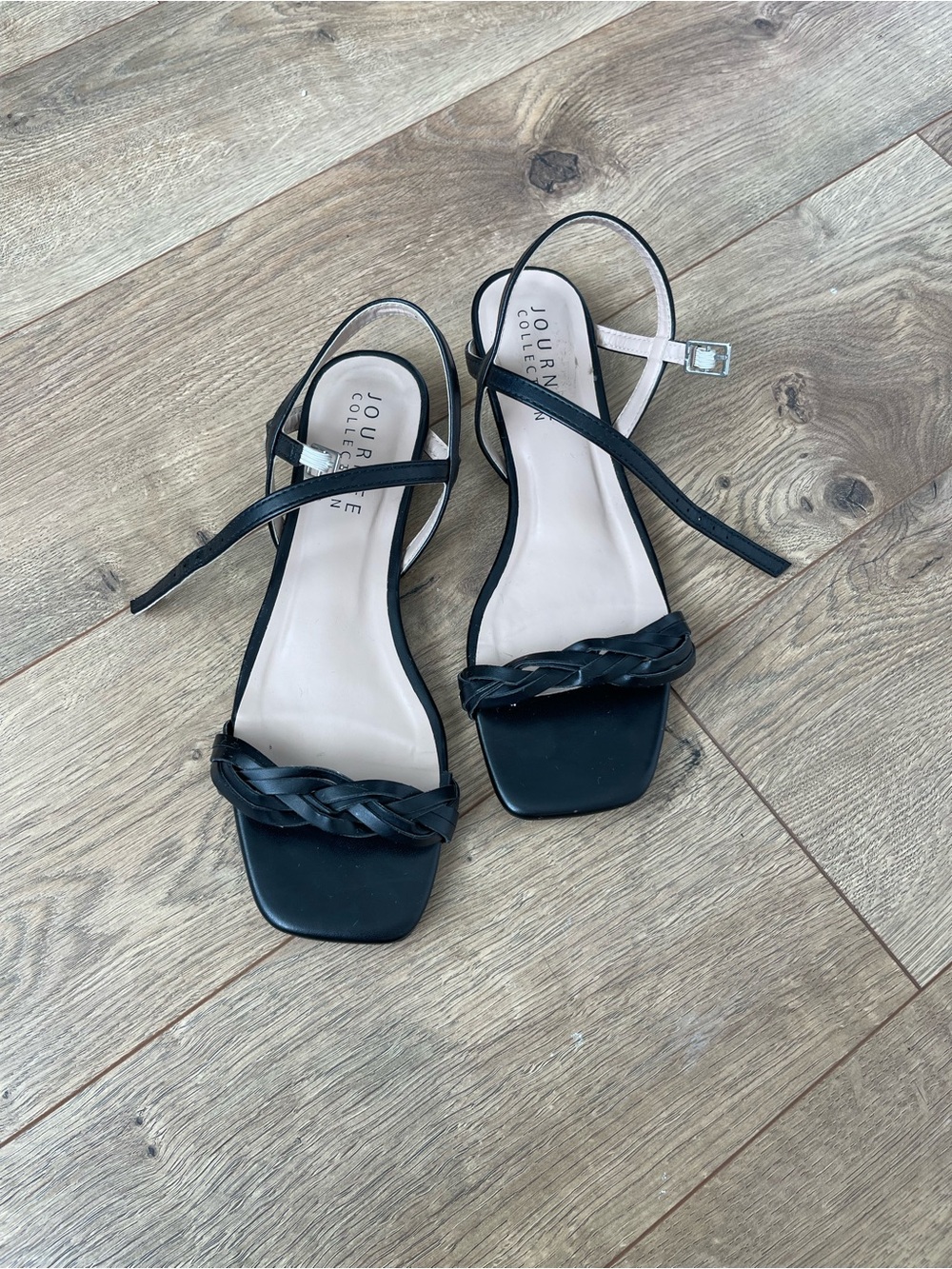 Journee Collection Black Braided Strap Square-Toe Sandals